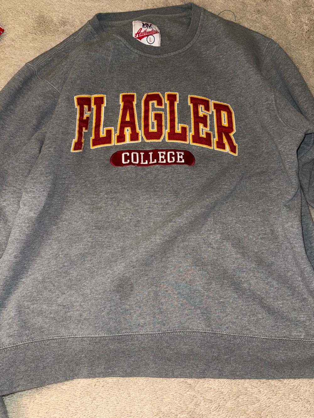 Flagler College Gray Crewneck Sweatshirt with Collegiate Applique